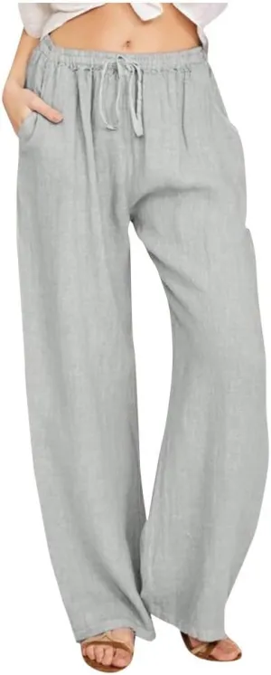 Women's Cotton Linen Pants Summer Wide Leg Pants Casual Loose Drawstring High Waist Palazzo Pants Trousers Pockets