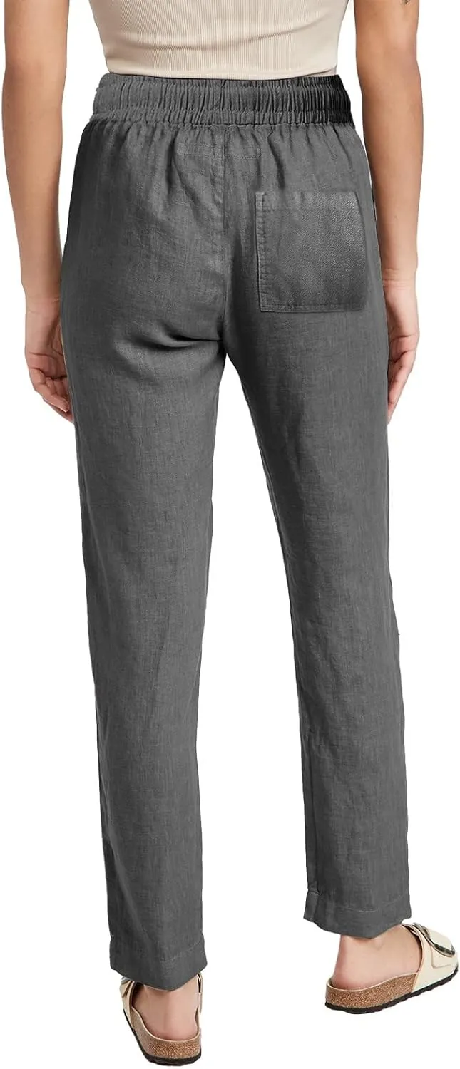 Women's Cotton Linen Straight Leg Pants Casual Summer Loose Sweatpants Tapered Ankle Capris Cropped Beach Trousers