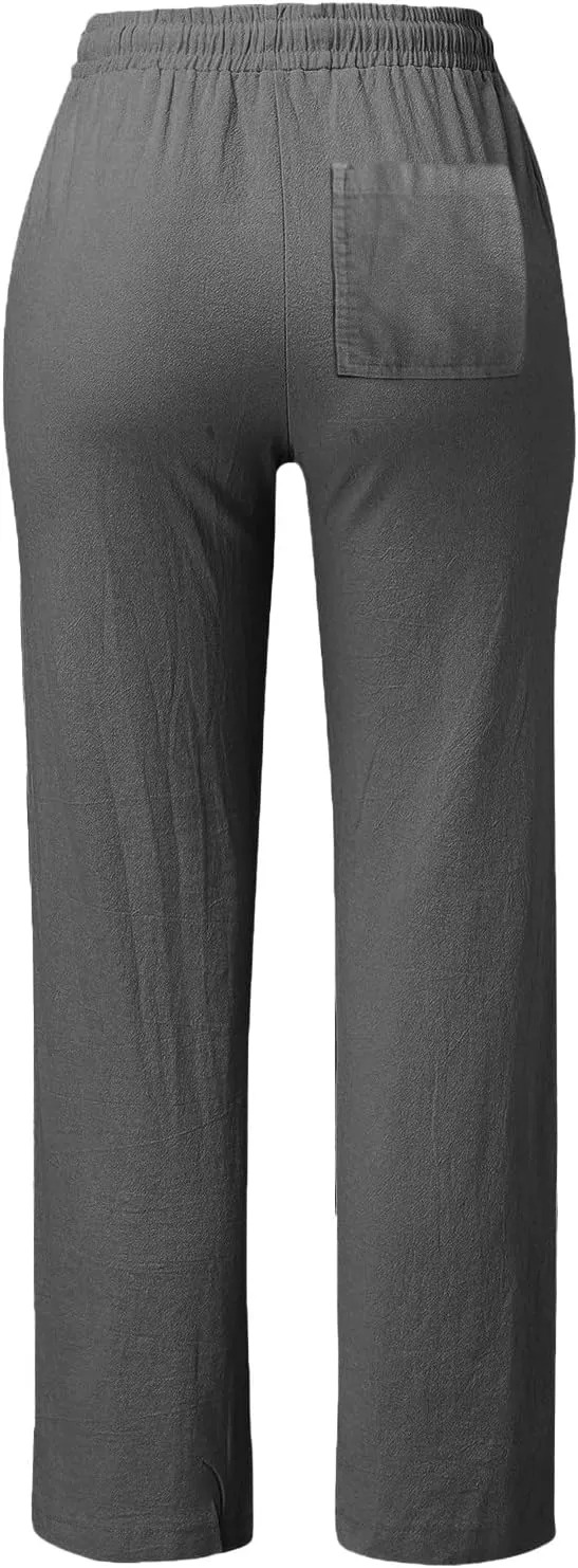Women's Cotton Linen Straight Leg Pants Casual Summer Loose Sweatpants Tapered Ankle Capris Cropped Beach Trousers