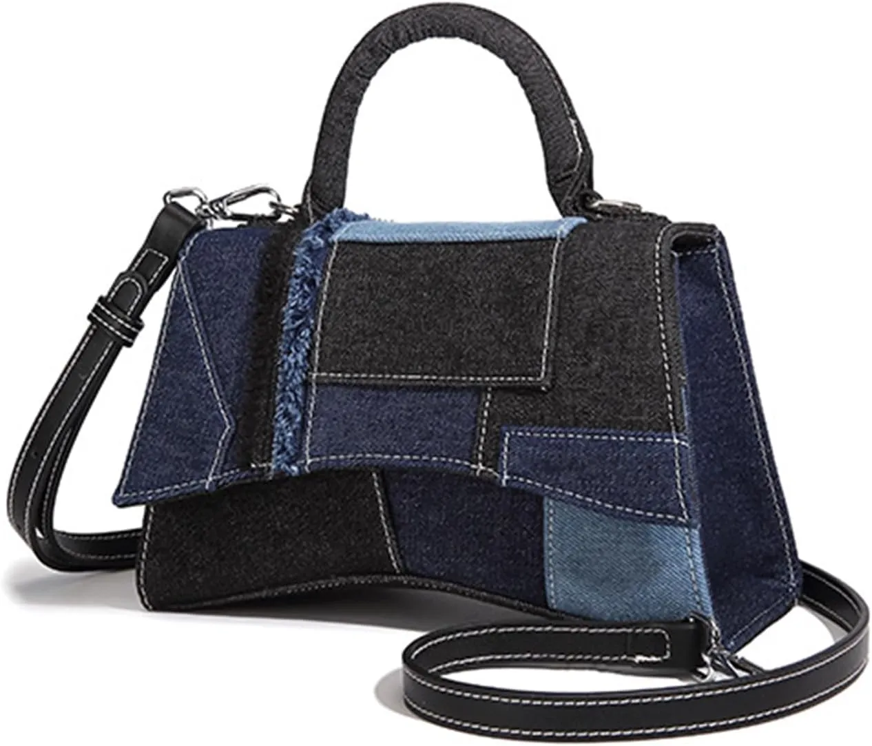 Women's Denim Top Handle Satchel Bag Stitching Tote Shoulder Bag Saddle Flap Crossbody Fashion Casual Handbag Pursebag1799OWOISS