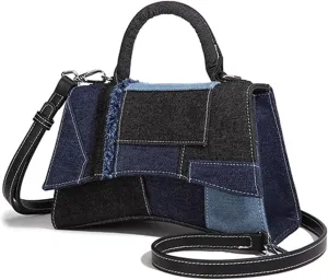 Women's Denim Top Handle Satchel Bag Stitching Tote Shoulder Bag Saddle Flap Crossbody Fashion Casual Handbag Pursebag1799OWOISS