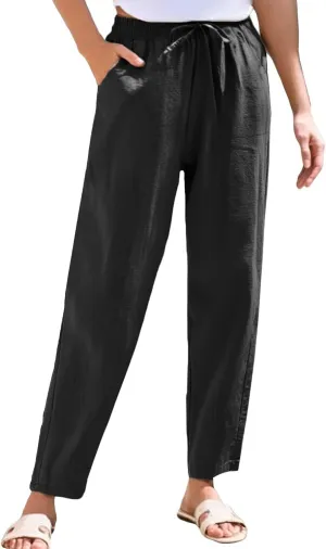 Womens Dress Pants Golf,Dress Sweatpants Women Plus Size Low Rise Cotton Linen Baggy Wide Leg Trousers