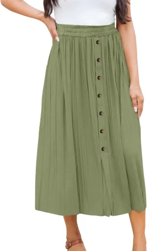 Women's Elastic Waist Party Shiny Accordion Pleated Midi Skirt Swimsuit Skirts