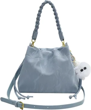 Women's Fashion Bucket Shoulder Bag PU Leather Simple Top Handle Crossbody Bag Casual Satchel Daily Use Handbag Pursebag1858OWOISS