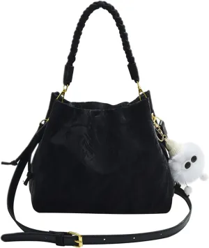 Women's Fashion Bucket Shoulder Bag PU Leather Simple Top Handle Crossbody Bag Casual Satchel Daily Use Handbag Pursebag262OWOISS