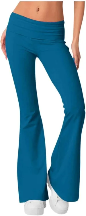 Womens Flare Pants Solid Color Bootcut Yoga Leggings Low Waisted Tummy Control Workout Slacks
