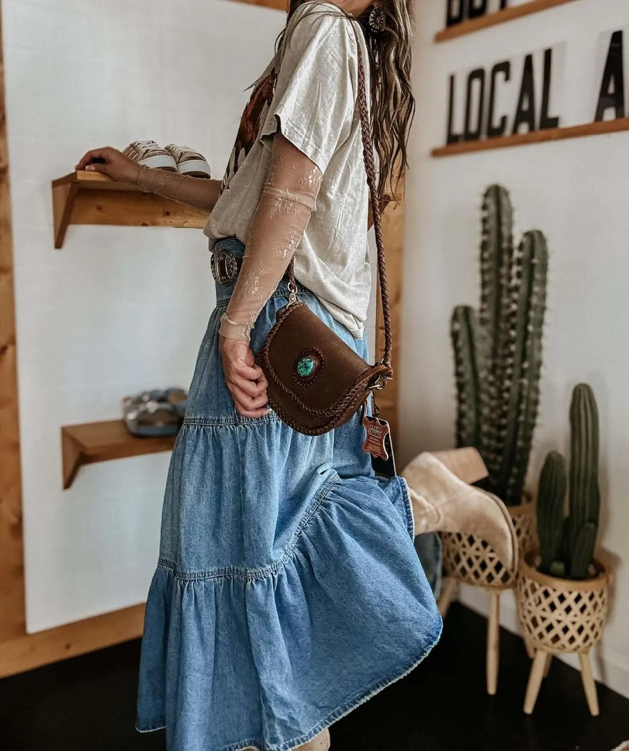 Women's High Waist Denim Skirt Button Down Boho Pleated Tiered Ruffle Jean Skirt Casual Flowy A Line Maxi Skirt