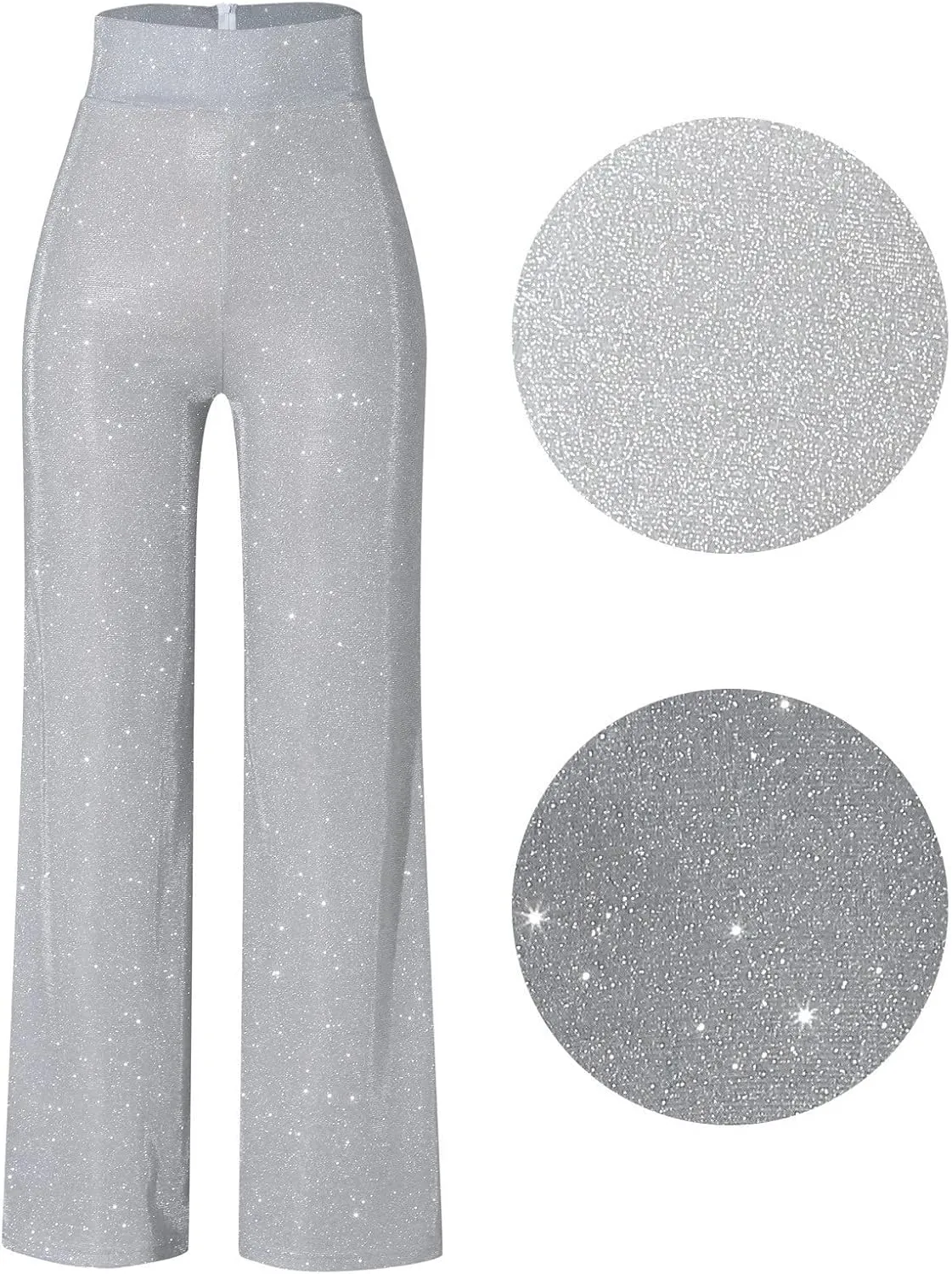 Women's Joggers Pants Ladies Silk High Waist Drape Zip Wide Leg Flared Pants Night Out Casual Slacks Pants Womens