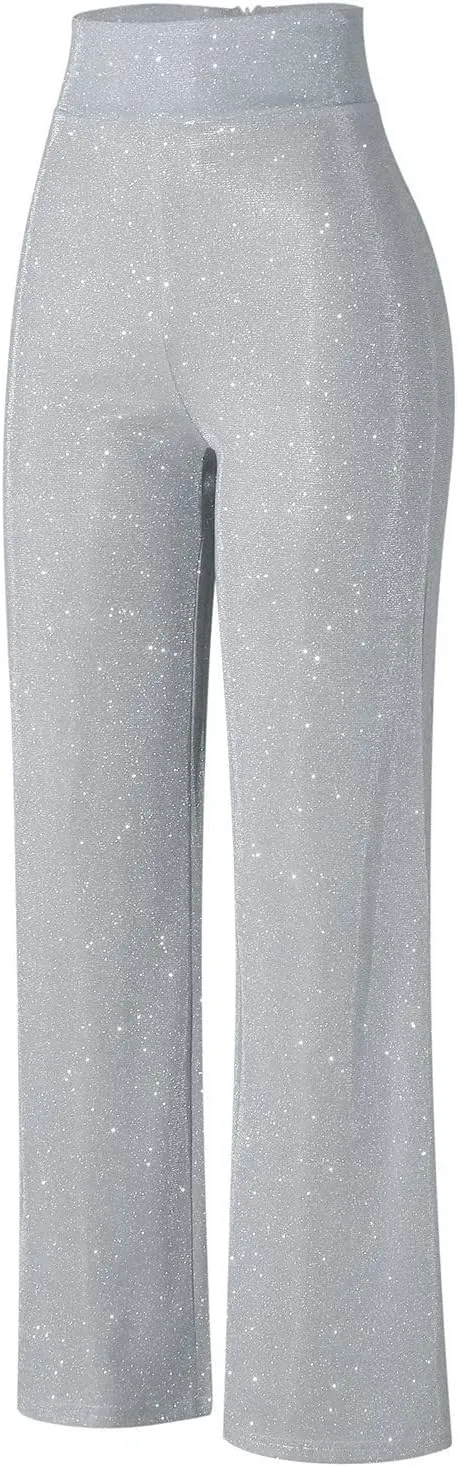 Women's Joggers Pants Ladies Silk High Waist Drape Zip Wide Leg Flared Pants Night Out Casual Slacks Pants Womens