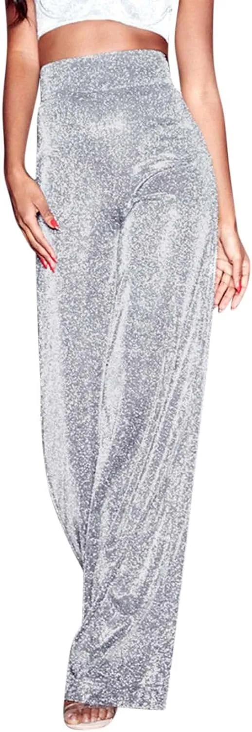 Women's Joggers Pants Ladies Silk High Waist Drape Zip Wide Leg Flared Pants Night Out Casual Slacks Pants Womens
