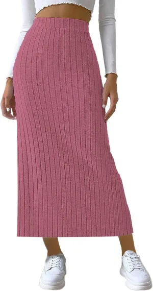 Women's Knitted Skirts Basic Fashion Elastic High Waisted Midi Long Bodycon Pencil Skirt Trendy Casual Spring Outfit