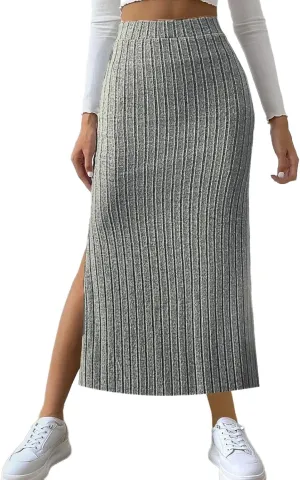 Women's Knitted Skirts Basic Fashion Elastic High Waisted Midi Long Bodycon Pencil Skirt Trendy Casual Spring Outfit