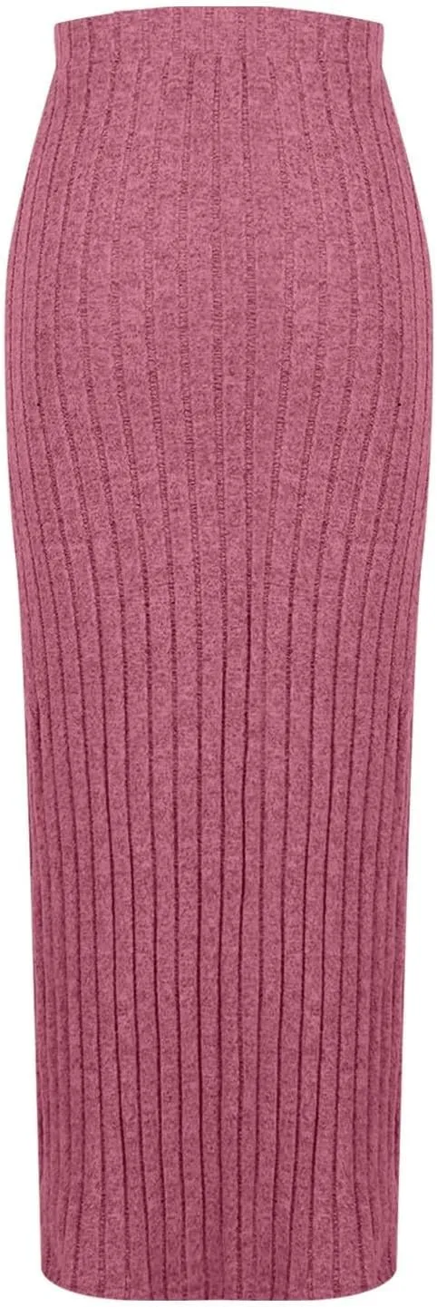 Women's Knitted Skirts Basic Fashion Elastic High Waisted Midi Long Bodycon Pencil Skirt Trendy Casual Spring Outfit