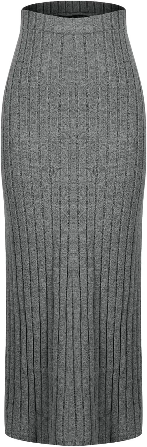 Women's Knitted Skirts Basic Fashion Elastic High Waisted Midi Long Bodycon Pencil Skirt Trendy Casual Spring Outfit