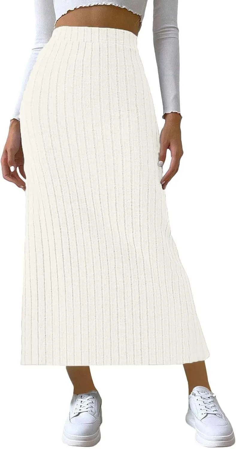 Women's Knitted Skirts Basic Fashion Elastic High Waisted Midi Long Bodycon Pencil Skirt Trendy Casual Spring Outfit