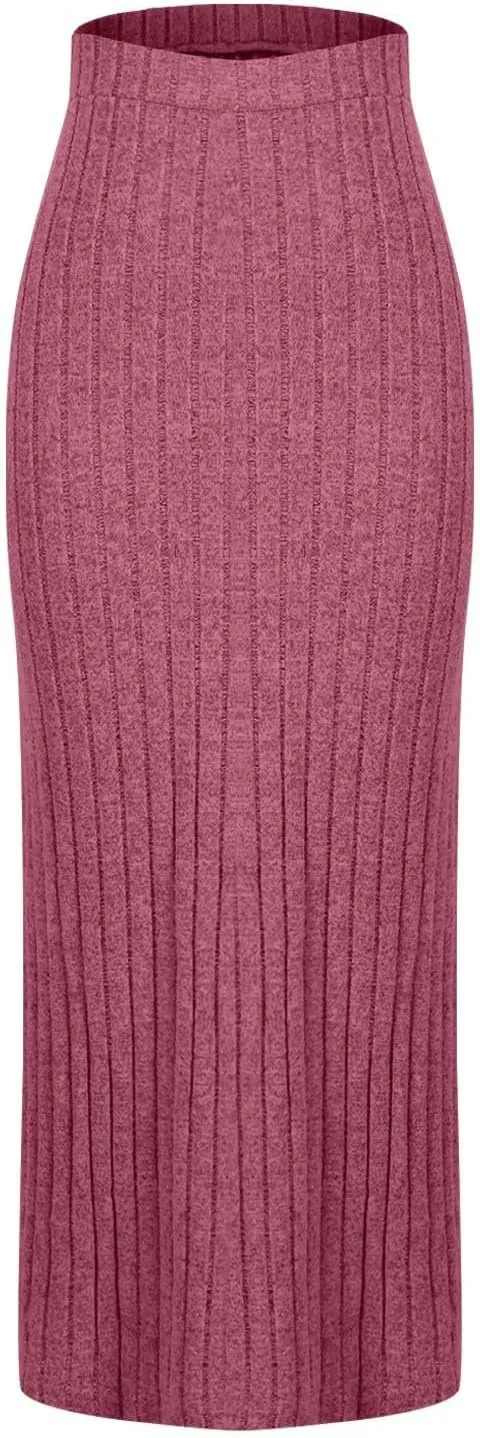Women's Knitted Skirts Basic Fashion Elastic High Waisted Midi Long Bodycon Pencil Skirt Trendy Casual Spring Outfit