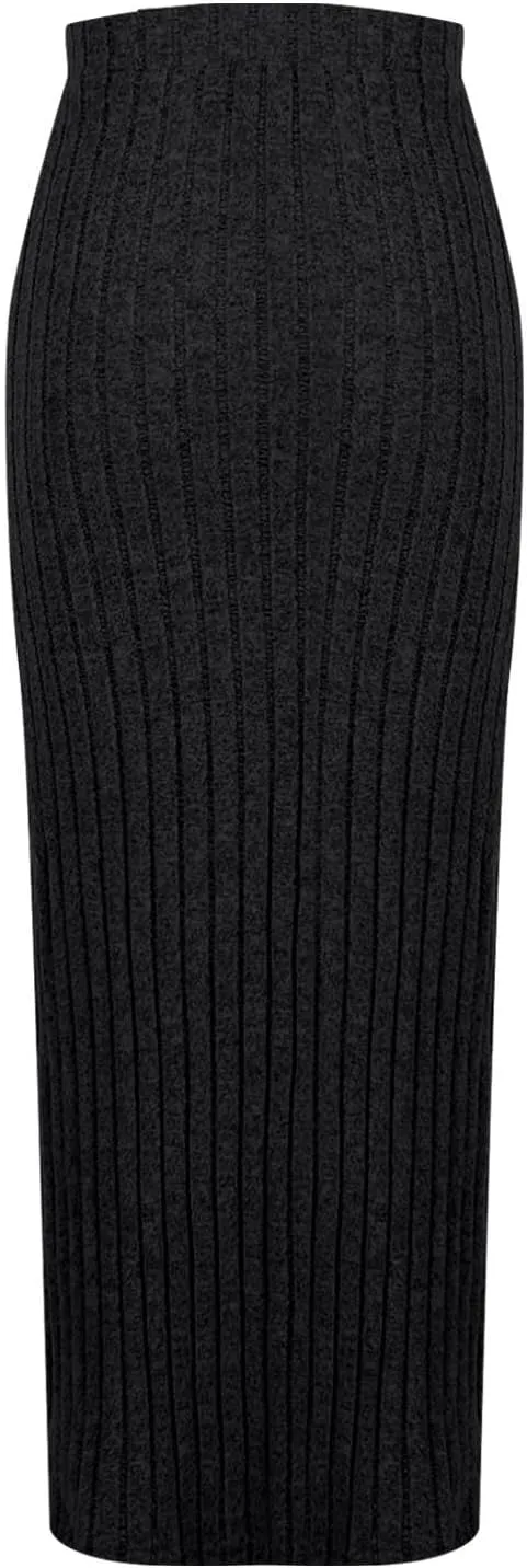 Women's Knitted Skirts Basic Fashion Elastic High Waisted Midi Long Bodycon Pencil Skirt Trendy Casual Spring Outfit