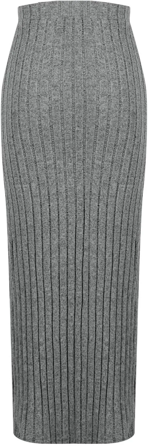 Women's Knitted Skirts Basic Fashion Elastic High Waisted Midi Long Bodycon Pencil Skirt Trendy Casual Spring Outfit