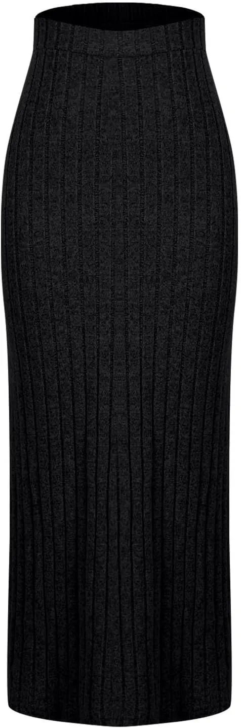 Women's Knitted Skirts Basic Fashion Elastic High Waisted Midi Long Bodycon Pencil Skirt Trendy Casual Spring Outfit