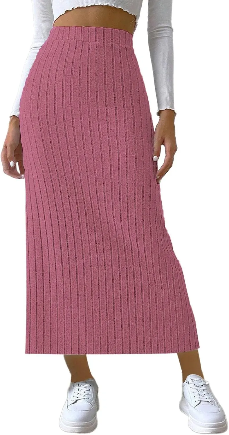 Women's Knitted Skirts Basic Fashion Elastic High Waisted Midi Long Bodycon Pencil Skirt Trendy Casual Spring Outfit