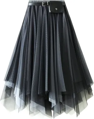 Women's Layered Midi Skirt,Fairy Elastic Waist A Line Tutu Tulle Skirt Princess Petticoat