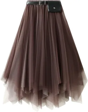 Women's Layered Midi Skirt,Fairy Elastic Waist A Line Tutu Tulle Skirt Princess Petticoat