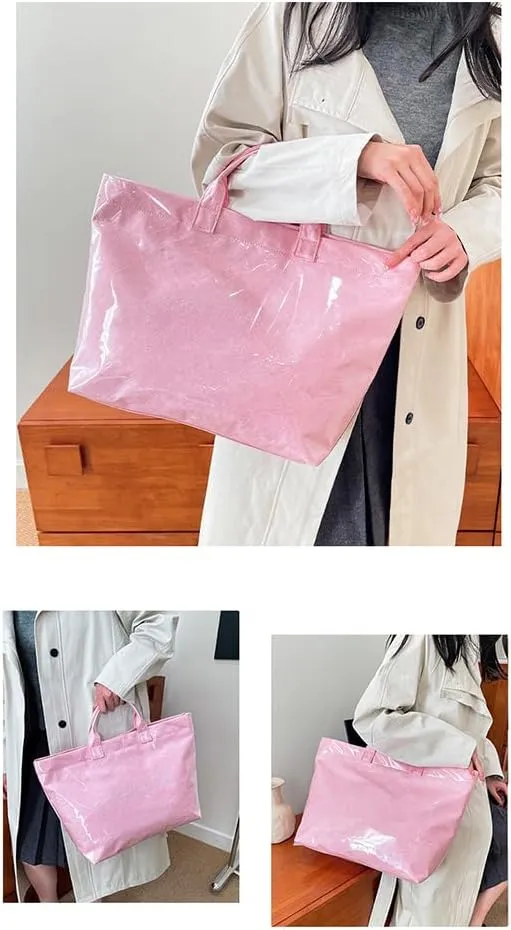 Womens Letters Print Tote Bag, PVC Waterproof Kraft Paper HandbagsFashion Retro Tote Bag