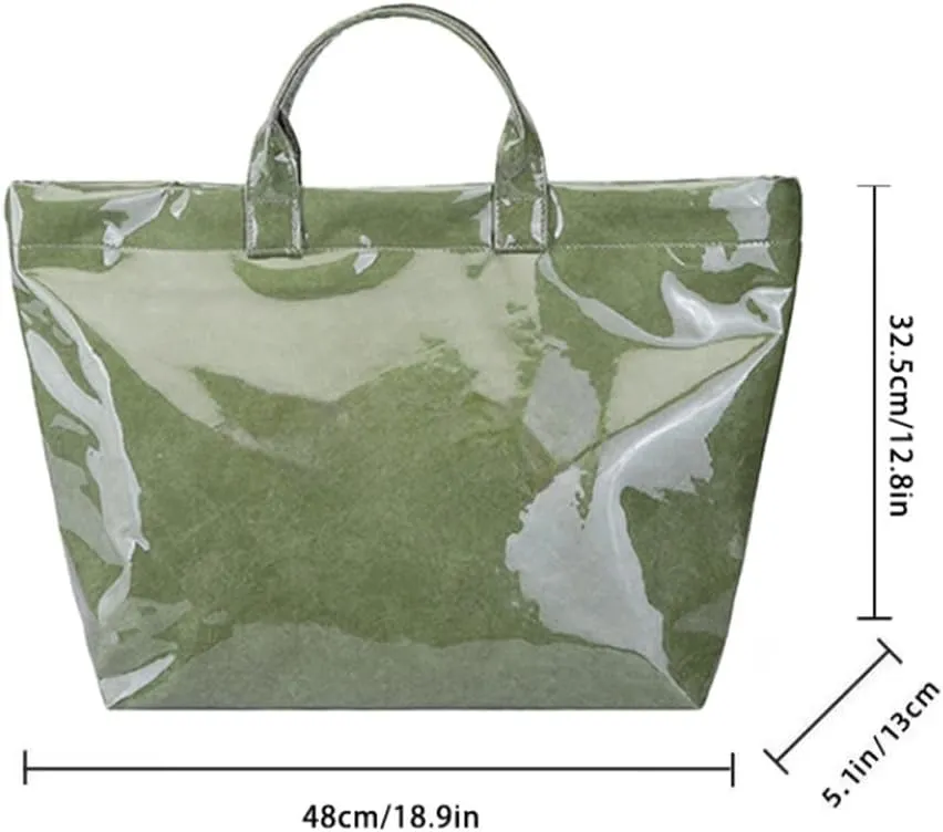 Womens Letters Print Tote Bag, PVC Waterproof Kraft Paper HandbagsFashion Retro Tote Bag