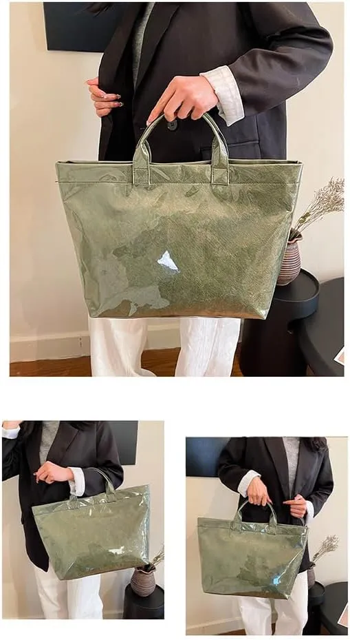 Womens Letters Print Tote Bag, PVC Waterproof Kraft Paper HandbagsFashion Retro Tote Bag