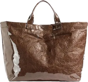 Womens Letters Print Tote Bag, PVC Waterproof Kraft Paper HandbagsFashion Retro Tote Bag