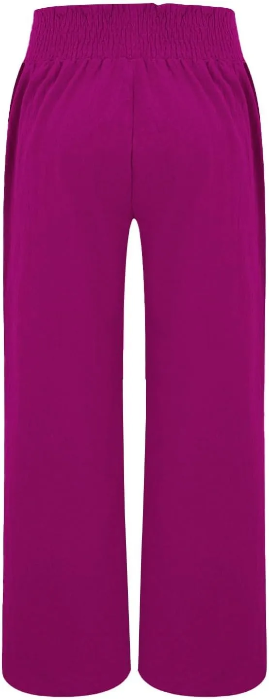 Women's Linen Palazzo Pants Wide Leg High Waistband Summer Boho Trousers Casual Travel Vacation Lounge Comfy Outfits