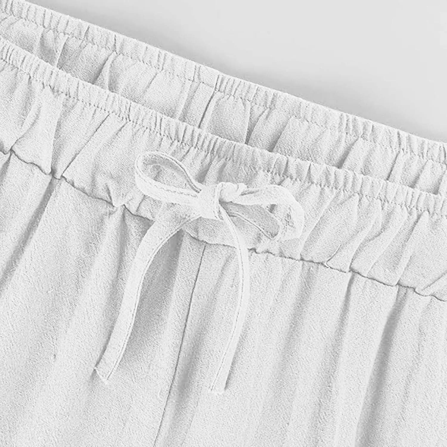Womens Linen Pants Casual 2025 Summer High Waisted Drawstring Lounge Trouser Beach Straight Wide Leg Palazzo Jogger