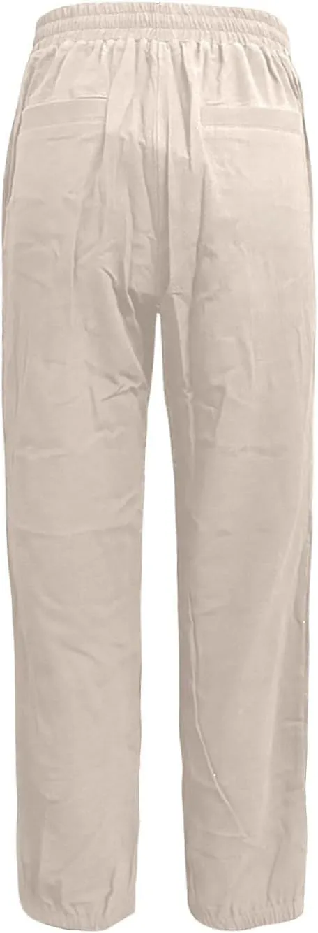 Womens Linen Pants Casual Summer High Waisted Drawstring Tapered Pants Baggy Sweatpants with Pockets Travel Trousers