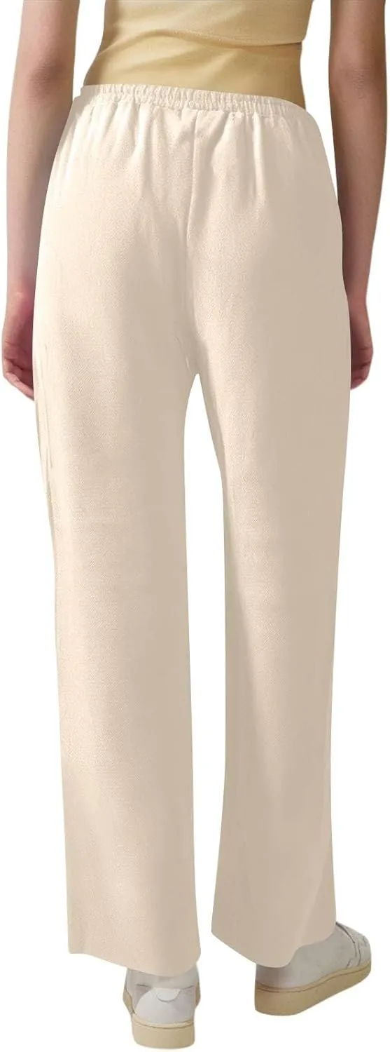 Women's Linen Pants High Waisted Loose Straight Leg Trousers Casual Summer Dress Pants Lounge Trousers with Pockets