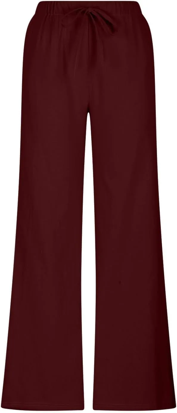 Womens Linen Pants Summer Wide Leg High Waist Flowy Palazzo Casual Loose Fit Lightweight Drawstring Beach Trousers