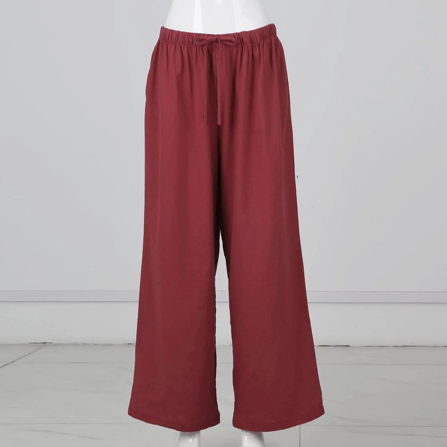 Womens Linen Summer Palazzo Pants Flowy Wide Leg Beach Pants Casual Lounge Pants Travel Vacation Outfits with Pockets