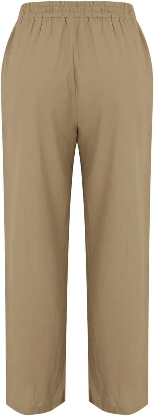 Womens Linen Wide Leg Pants Pull On Drawstring Comfy Casual Beach Palazzo Harem Summer Trousers with Pockets
