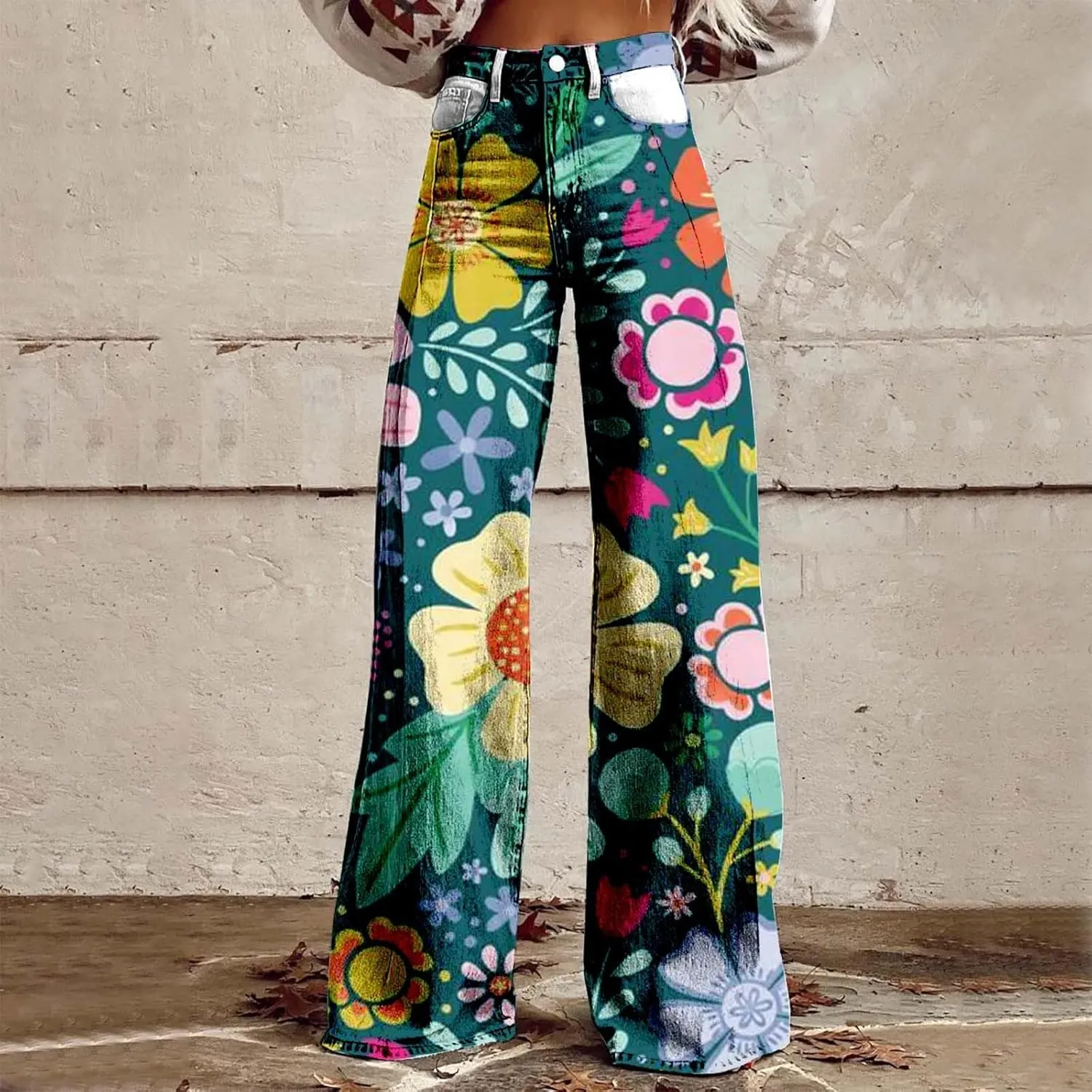 Womens Loose Fit Trousers Tie Dye High Waist Flare Wide Leg Baggy Loungre Pants Fashion Vintage Workout Palazzo Pants