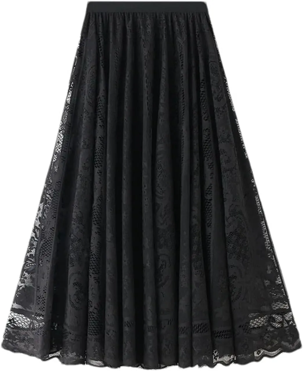 Women's Mid-Length Lace Skirt High Waisted A-Line Pleated Slim Fit Mini Skirt