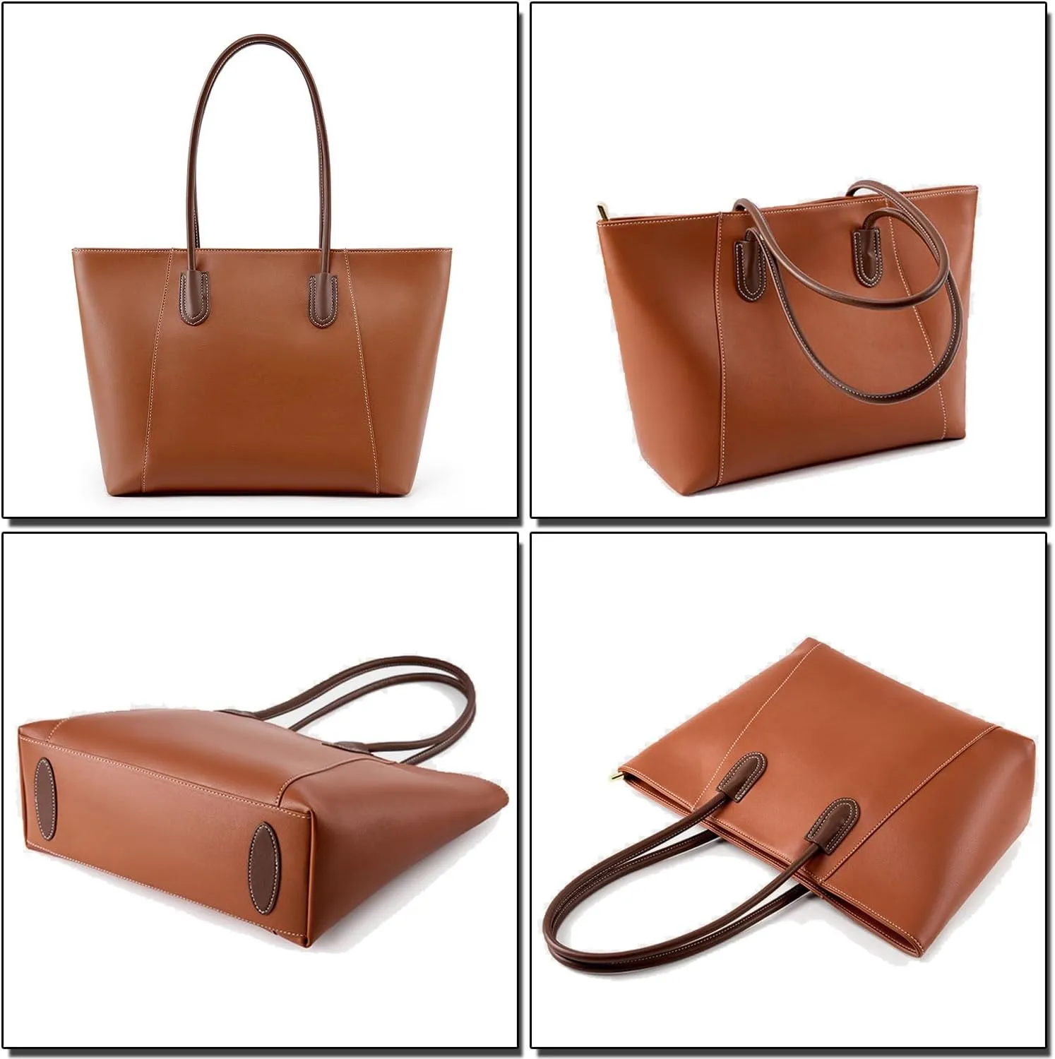 Womens Modern Tote Bag, Ladies Large Handbag, Genuine Leather Shoulder Bag, Clean Top-handle Handbag with Zipper