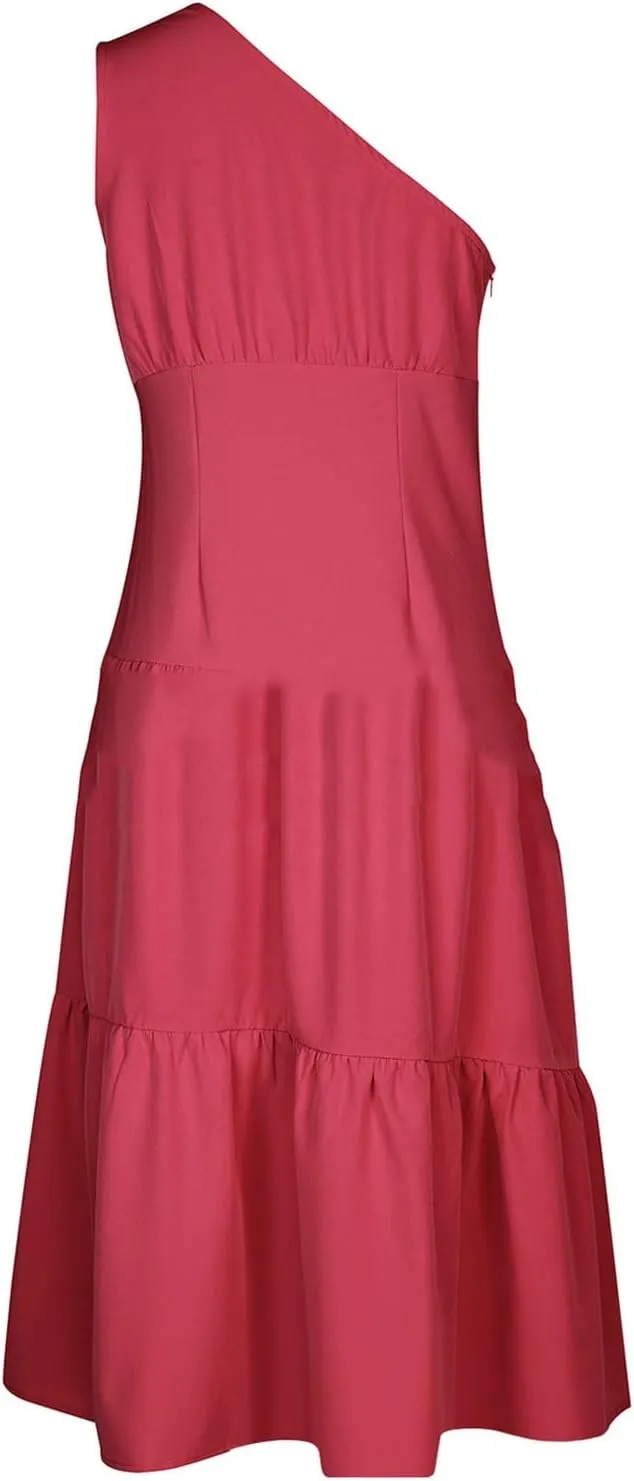 Women's One Shoulder Ruffle Sleeve Dresses Ruched A Line Flowy Dress Sexy Flowy Party Elegant Solid Color Beach Dress