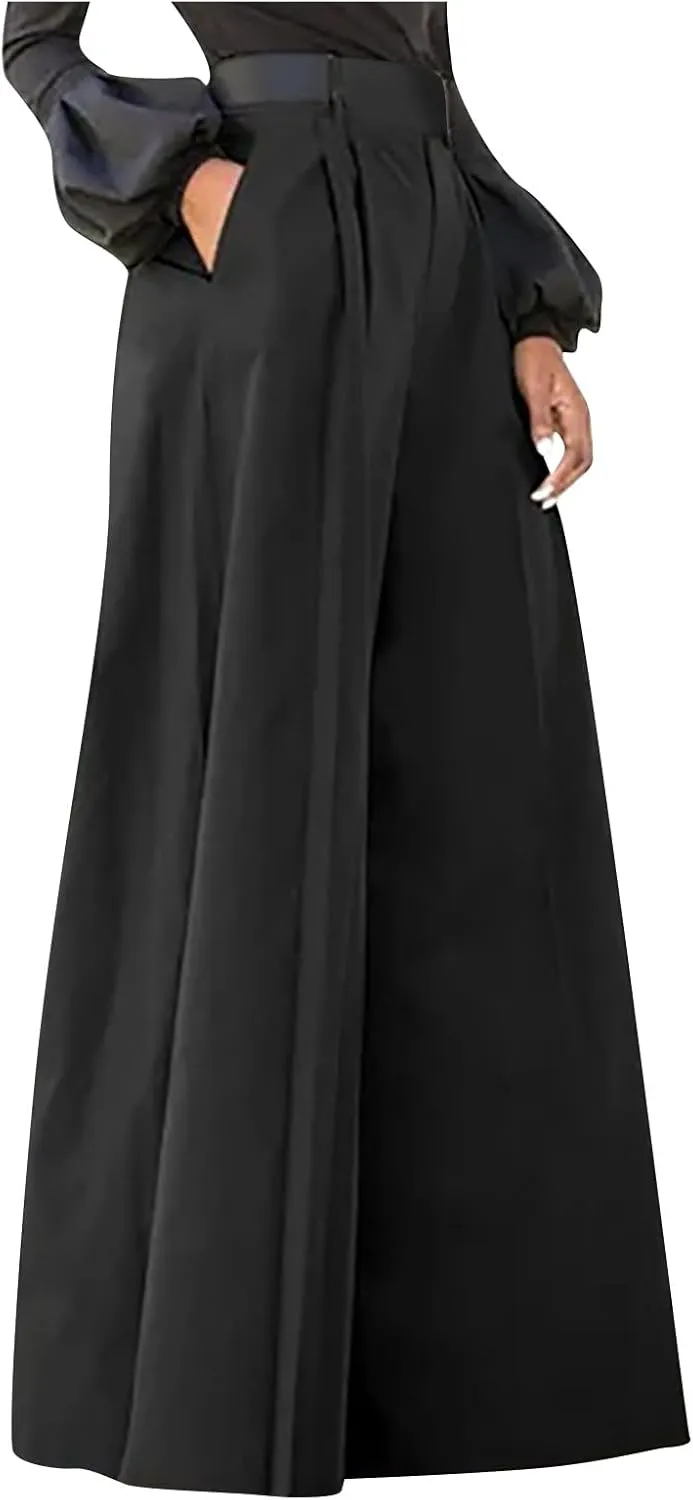 Womens Palazzo Long Pants High Waist Wide Leg Dress Pant Loose Fit Business Casual Trousers with Pocket for Office