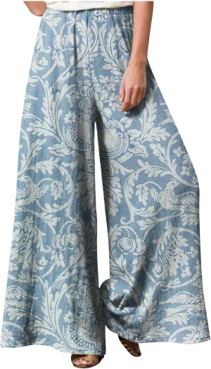 Women's Palazzo Pants Wide Leg High Waisted Lounge Casual Beach Boho Pants Elastic Drawstring Wide Leg Flowy Pants