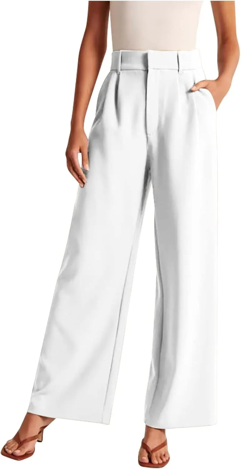 Women's Pants Casual High Waist Trousers Fashion Wide Leg Solid Flared Pants Stretchy Work Pants with Pockets