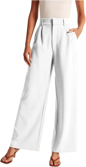 Women's Pants Casual High Waist Trousers Fashion Wide Leg Solid Flared Pants Stretchy Work Pants with Pockets