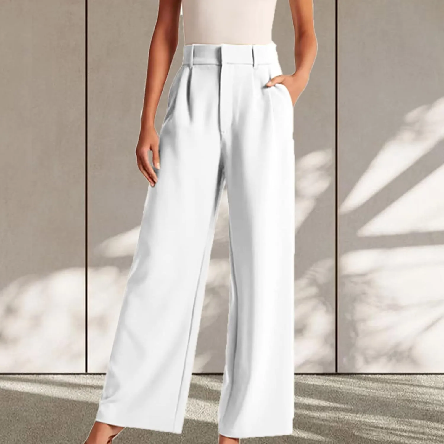 Women's Pants Casual High Waist Trousers Fashion Wide Leg Solid Flared Pants Stretchy Work Pants with Pockets