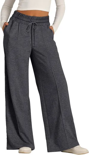 Women's Pants, High Waisted Straight Leg Linen Pants Wide Summer Sweatpants Palazzo