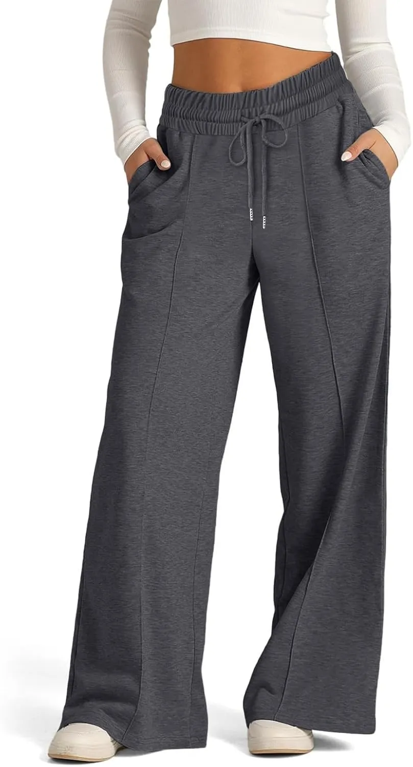 Women's Pants, High Waisted Straight Leg Linen Pants Wide Summer Sweatpants Palazzo