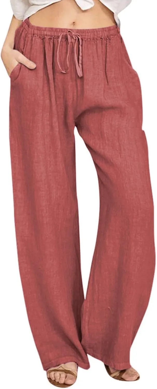 Women's Pants, Linen Pants High Waisted Straight Leg Summer Wide Baggy Sweatpants