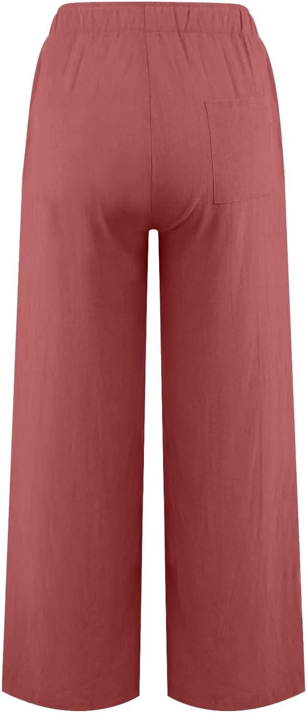Women's Pants, Linen Pants High Waisted Straight Leg Summer Wide Baggy Sweatpants